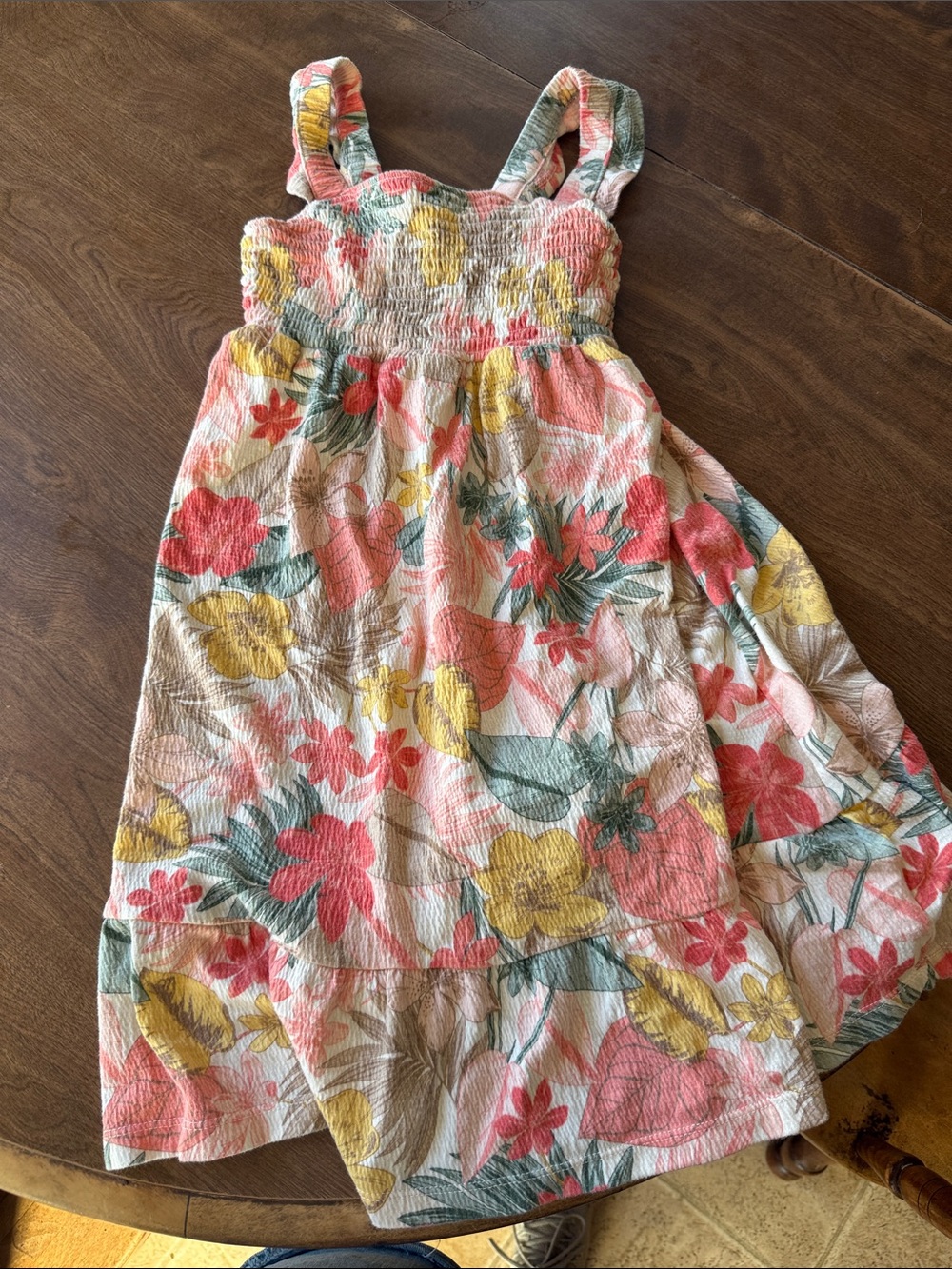 Carter's Girls Floral Smocked Sundress - Coral, Yellow & Green